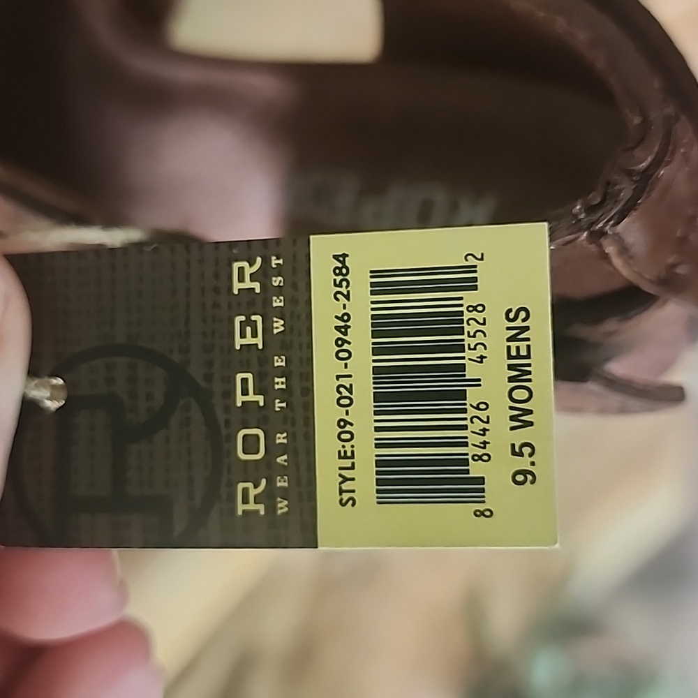 ROPER Mika Closed Back Open Toe Embossed Brown Leather Heels Womens 9.5 - Picture 9 of 9